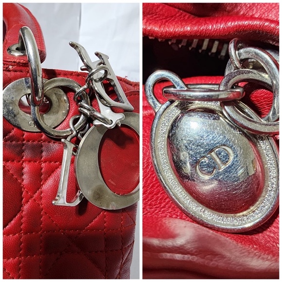 Authentic CHRISTIAN DIOR Lambskin Cannage Medium Lady Dior Red - Picture 12 of 15